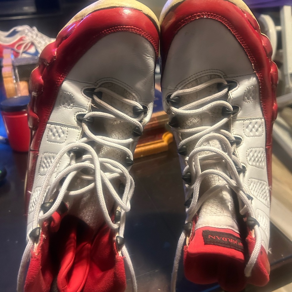 Red and White Sneakers Air Jordan’s. Retro 9 size 10.5 - Picture 5 of 6